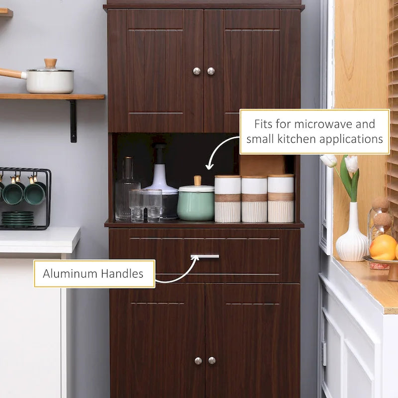 72 Zoll Küchen-Buffetschrank mit Aufsatz und Utensilienschublade - Braun
