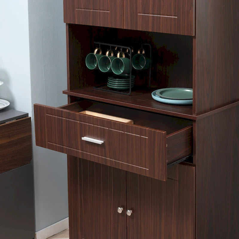 72 Zoll Küchen-Buffetschrank mit Aufsatz und Utensilienschublade - Braun