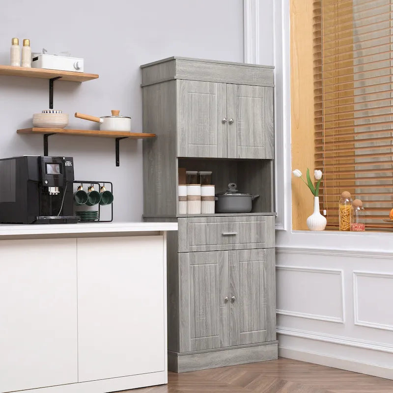 72 Zoll Küchen-Buffetschrank mit Aufsatz und Utensilienschublade - Braun