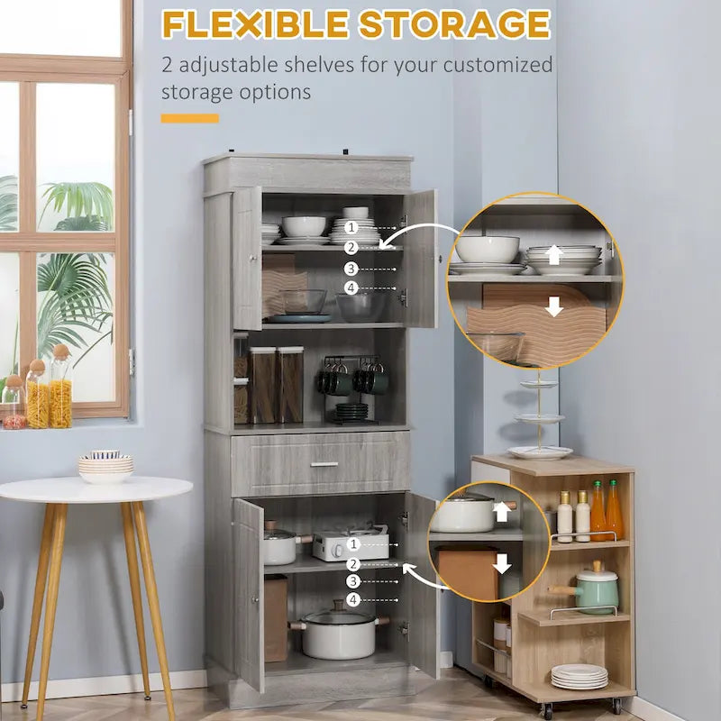 72 Zoll Küchen-Buffetschrank mit Aufsatz und Utensilienschublade - Braun