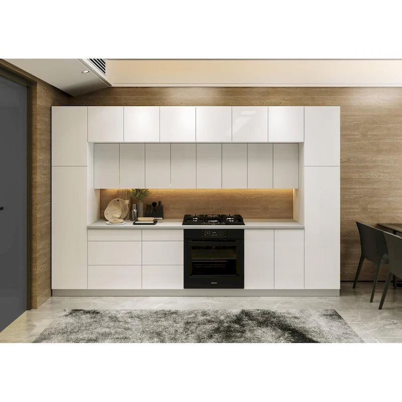 Kitchen White Gloss Cabinet Set 12Ft Wide - 143x24