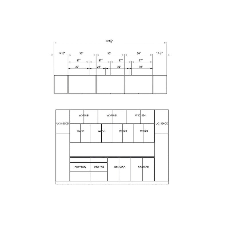 Kitchen White Gloss Cabinet Set 12Ft Wide - 143x24
