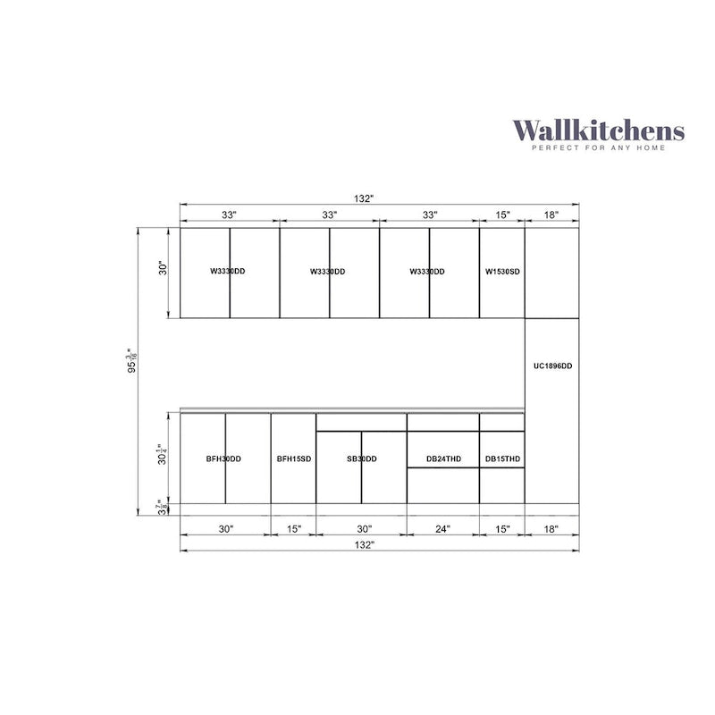 Küchen-Unterschrank-Set in Weiß, matt, 11 Fuß breit - 132x24