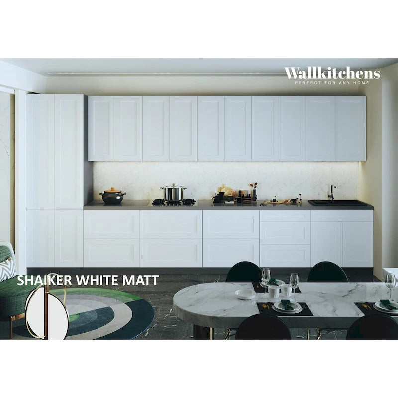 Kitchen White Matte Base Cabinet Set 15Ft Wide - 182x24