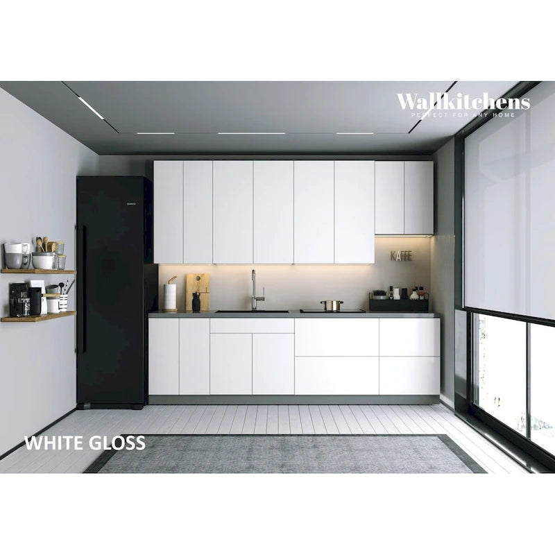 Kitchen White Gloss Base Cabinet Set - 9.5 Ft Wide (114x24)