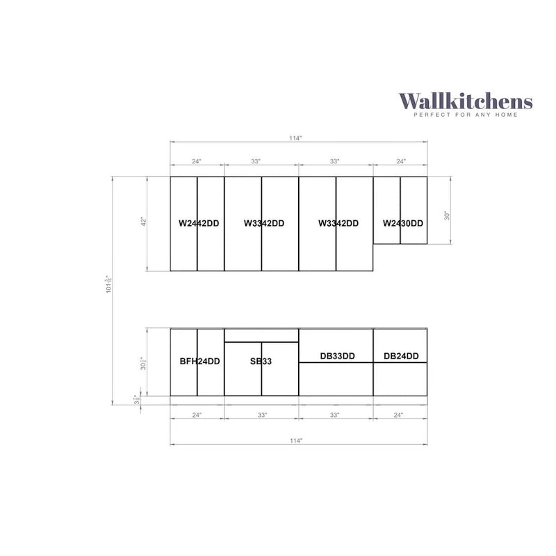 Weiße Hochglanz-Unterschrankgarnitur für die Küche - 9.5 Ft breit (114x24)