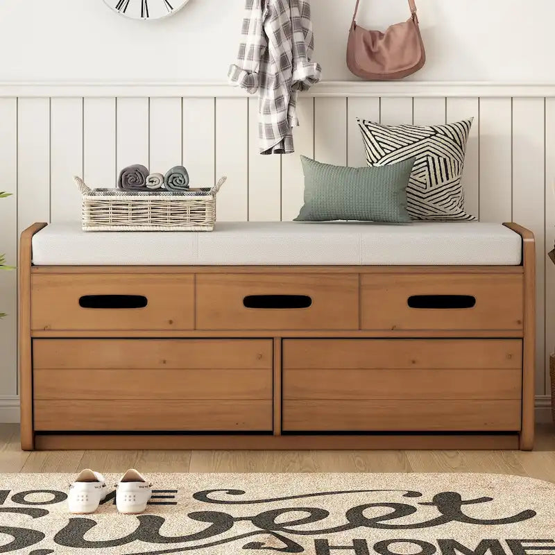 Rustic Storage Bench with 2 Drawers and Hidden Storage - 40.9 x 15 in. Seat