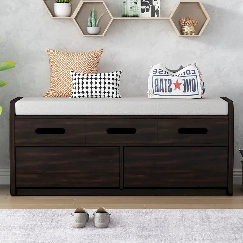 Rustic Storage Bench with 2 Drawers and Hidden Storage - 40.9 x 15 in. Seat