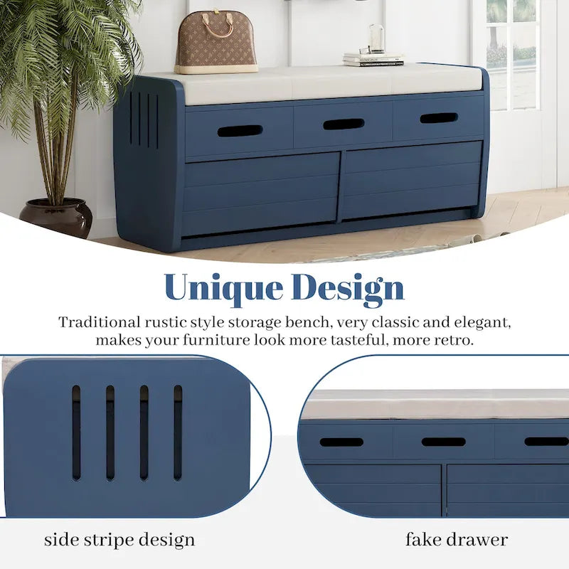 Rustic Storage Bench with 2 Drawers and Hidden Storage - 40.9 x 15 in. Seat