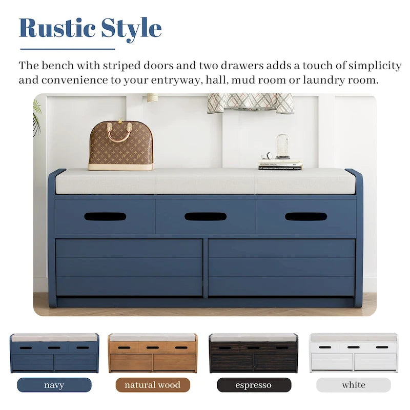 Rustic Storage Bench with 2 Drawers and Hidden Storage - 40.9 x 15 in. Seat