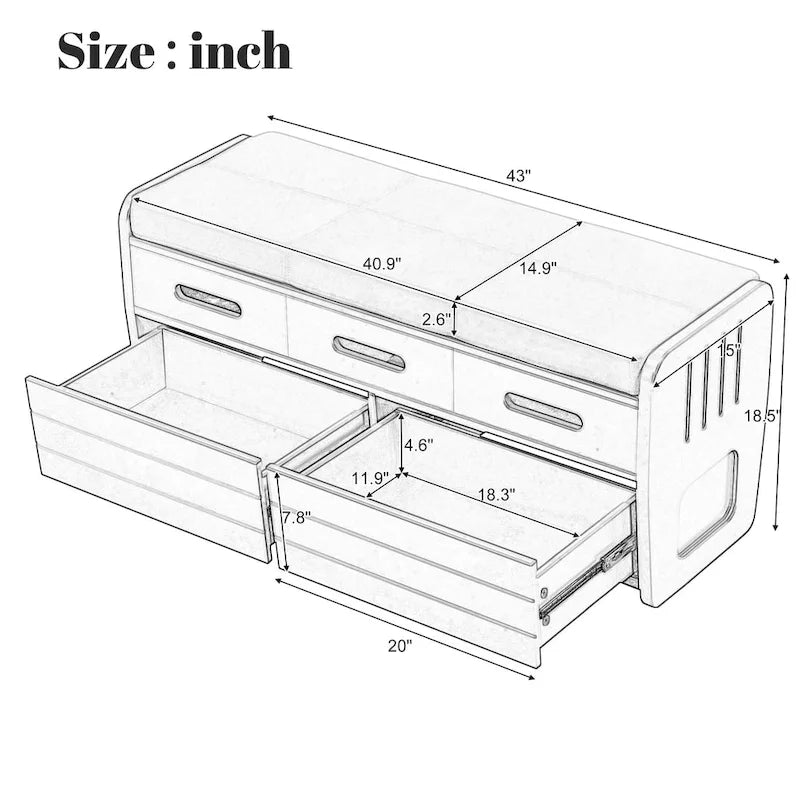 Rustic Storage Bench with 2 Drawers and Hidden Storage - 40.9 x 15 in. Seat