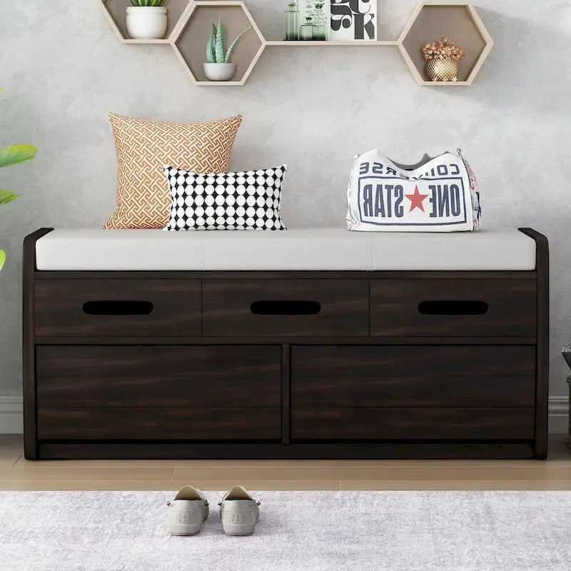 Rustic Storage Bench with 2 Drawers and Hidden Storage - 40.9 x 15 in. Seat