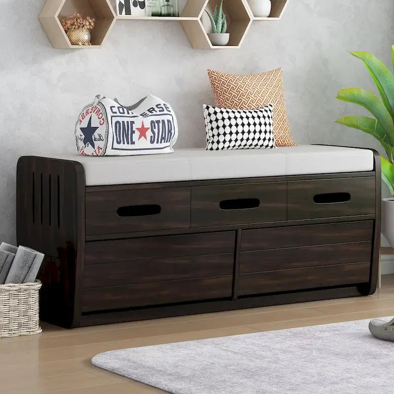 Rustic Storage Bench with 2 Drawers and Hidden Storage - 40.9 x 15 in. Seat