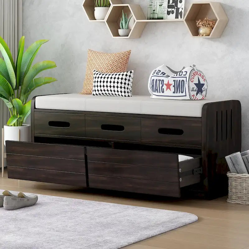 Rustic Storage Bench with 2 Drawers and Hidden Storage - 40.9 x 15 in. Seat