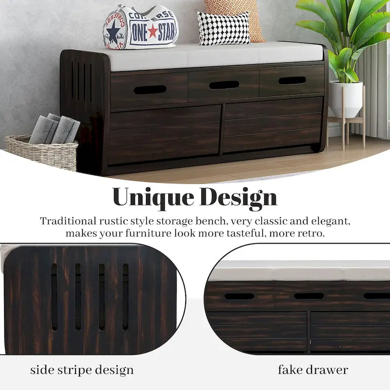 Rustic Storage Bench with 2 Drawers and Hidden Storage - 40.9 x 15 in. Seat