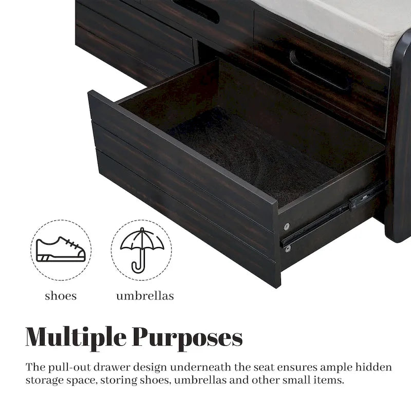 Rustic Storage Bench with 2 Drawers and Hidden Storage - 40.9 x 15 in. Seat