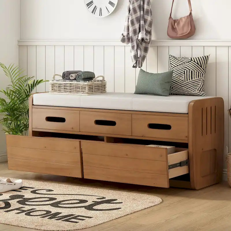 Rustic Storage Bench with 2 Drawers and Hidden Storage - 40.9 x 15 in. Seat