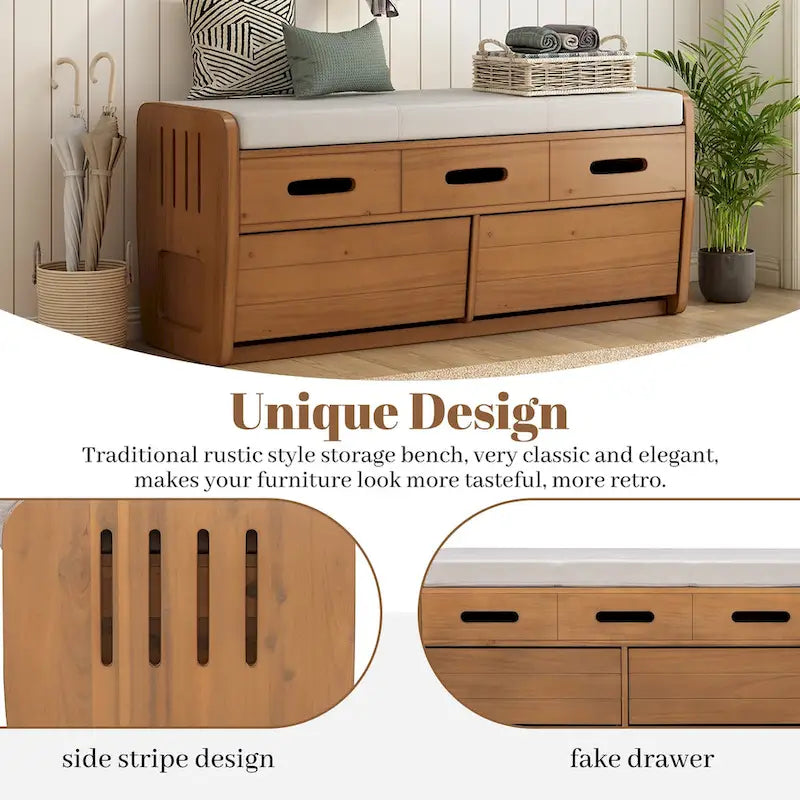 Rustic Storage Bench with 2 Drawers and Hidden Storage - 40.9 x 15 in. Seat