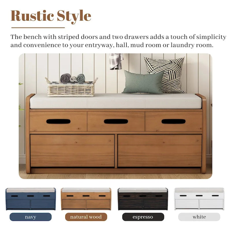 Rustic Storage Bench with 2 Drawers and Hidden Storage - 40.9 x 15 in. Seat