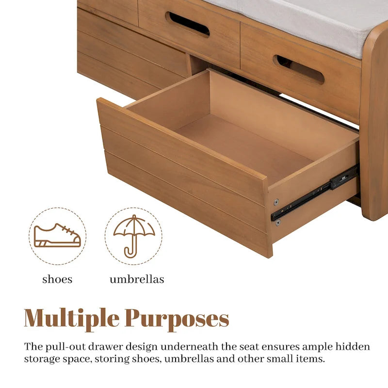 Rustic Storage Bench with 2 Drawers and Hidden Storage - 40.9 x 15 in. Seat