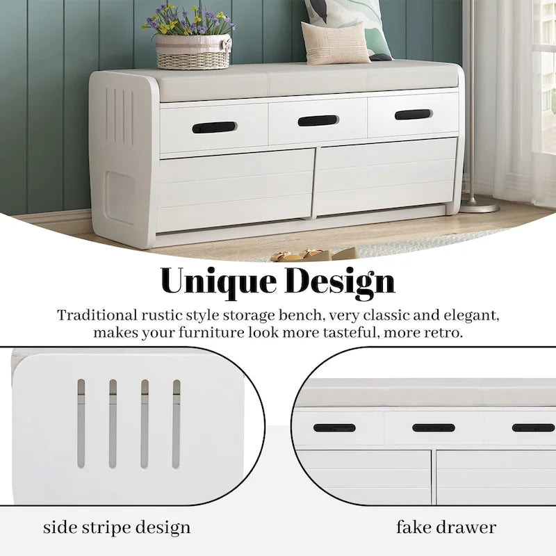 Rustic Storage Bench with 2 Drawers and Hidden Storage - 40.9 x 15 in. Seat