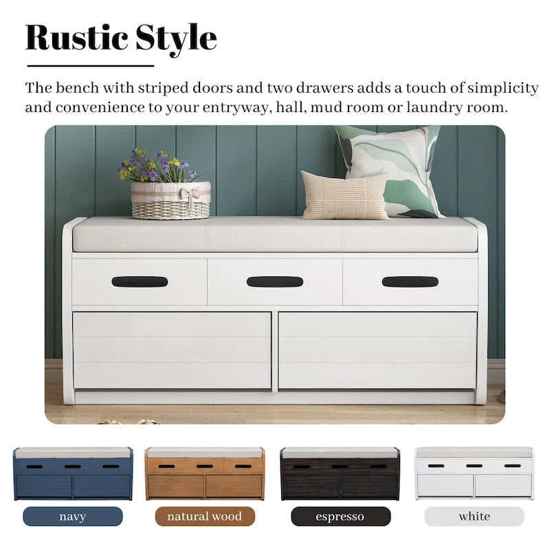 Rustic Storage Bench with 2 Drawers and Hidden Storage - 40.9 x 15 in. Seat