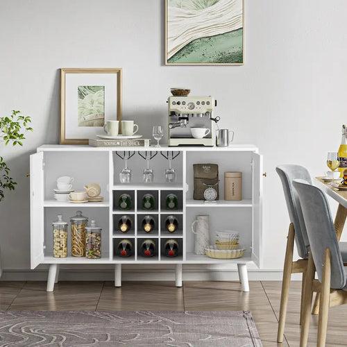 2-Door Kitchen Buffet Sideboard with Wine Rack and Glass Holder - 47.2x15.7x32.3 in.