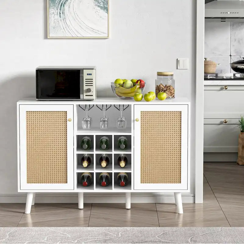 2-Door Kitchen Buffet Sideboard with Wine Rack and Glass Holder - 47.2x15.7x32.3 in.