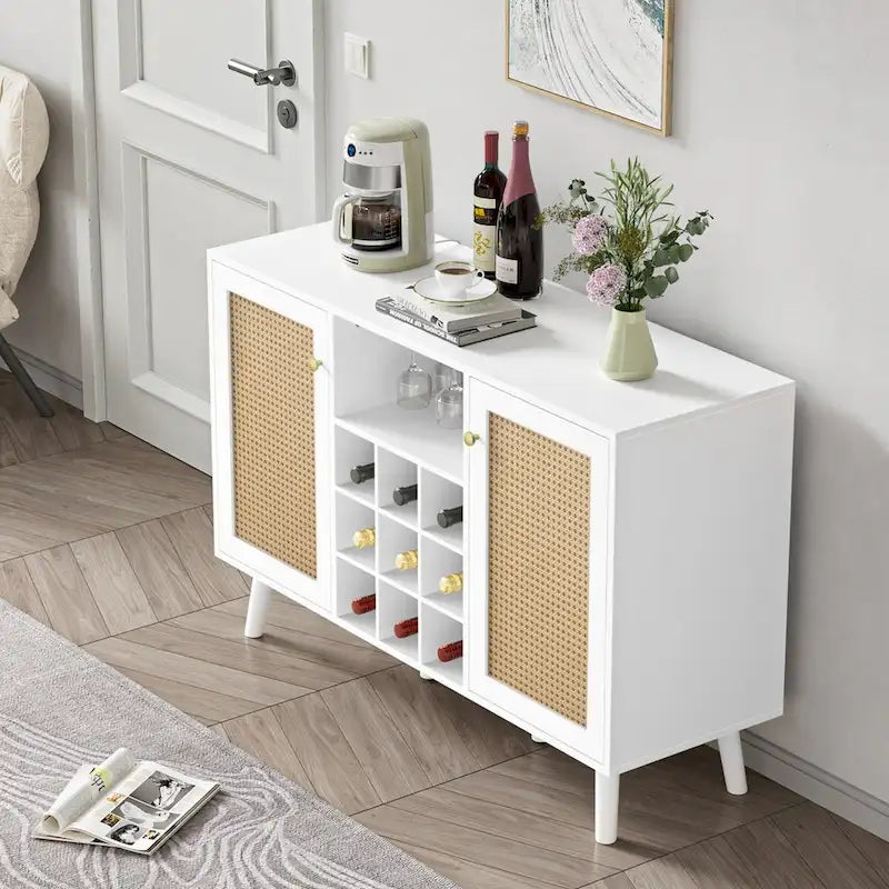 2-Door Kitchen Buffet Sideboard with Wine Rack and Glass Holder - 47.2x15.7x32.3 in.