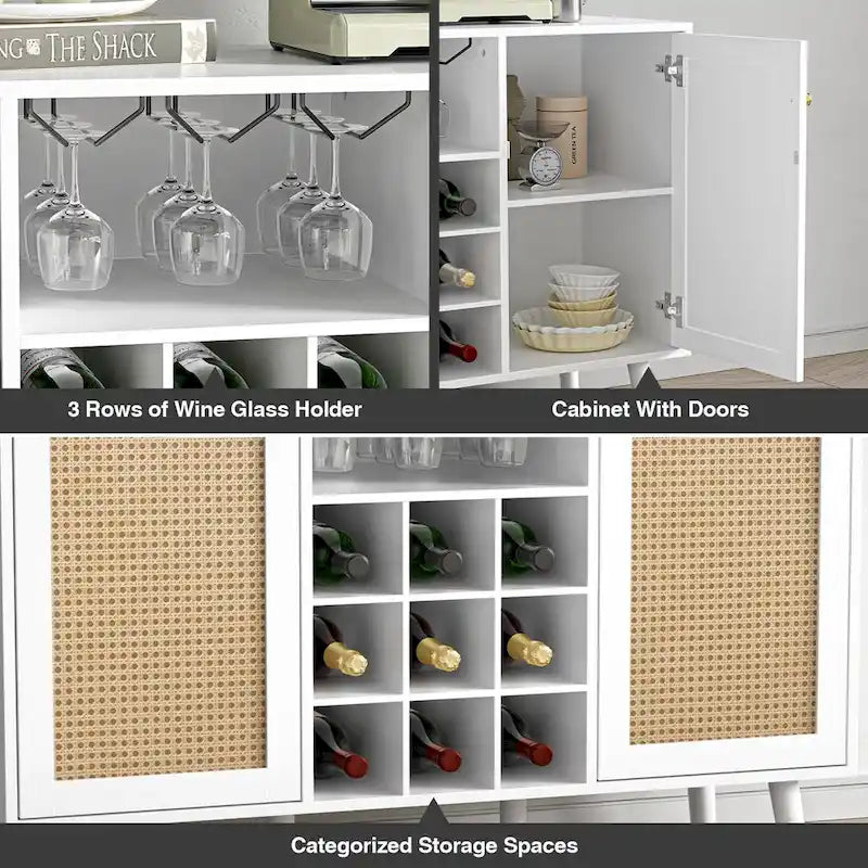 2-Door Kitchen Buffet Sideboard with Wine Rack and Glass Holder - 47.2x15.7x32.3 in.