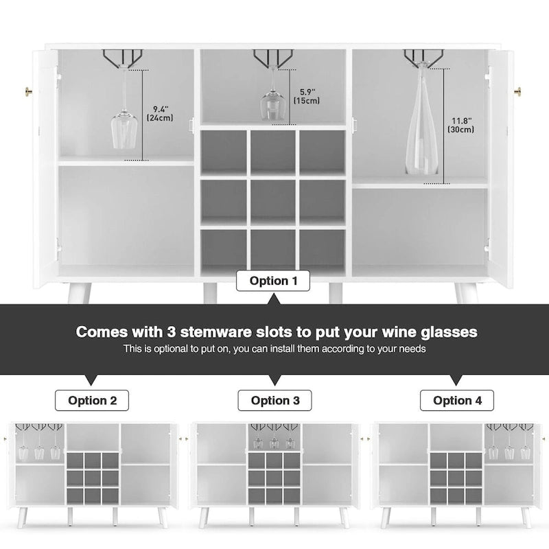 2-Door Kitchen Buffet Sideboard with Wine Rack and Glass Holder - 47.2x15.7x32.3 in.