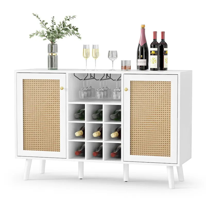 2-Door Kitchen Buffet Sideboard with Wine Rack and Glass Holder - 47.2x15.7x32.3 in.
