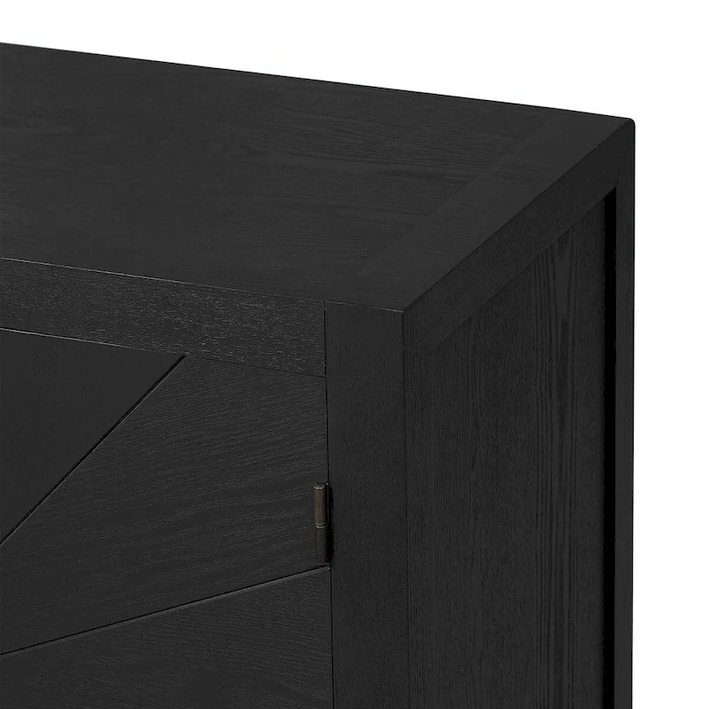 Schrank mit Esche-Furnier und Türen mit strahlenförmigem Linienmuster