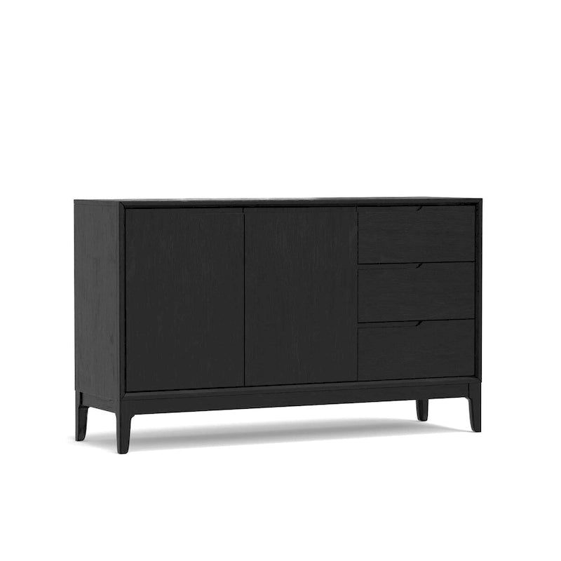 Vintage Black Server with 3 Drawers and 2 Cabinets - 60x18x36 in.