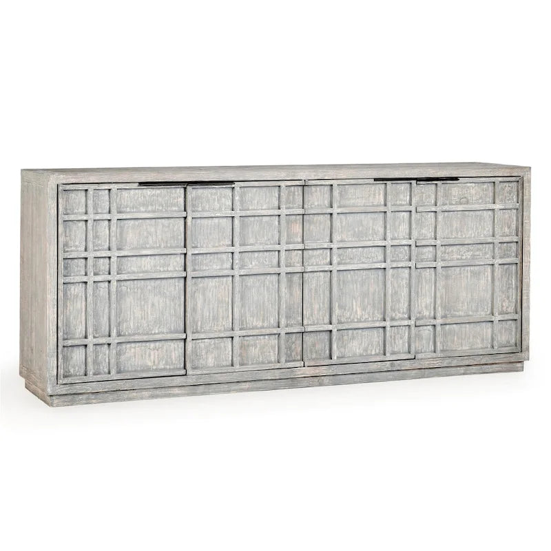 86-inch Reclaimed Pine Sideboard with Grid Pattern