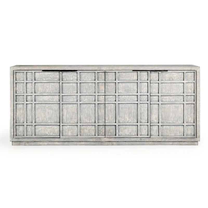 86-inch Reclaimed Pine Sideboard with Grid Pattern