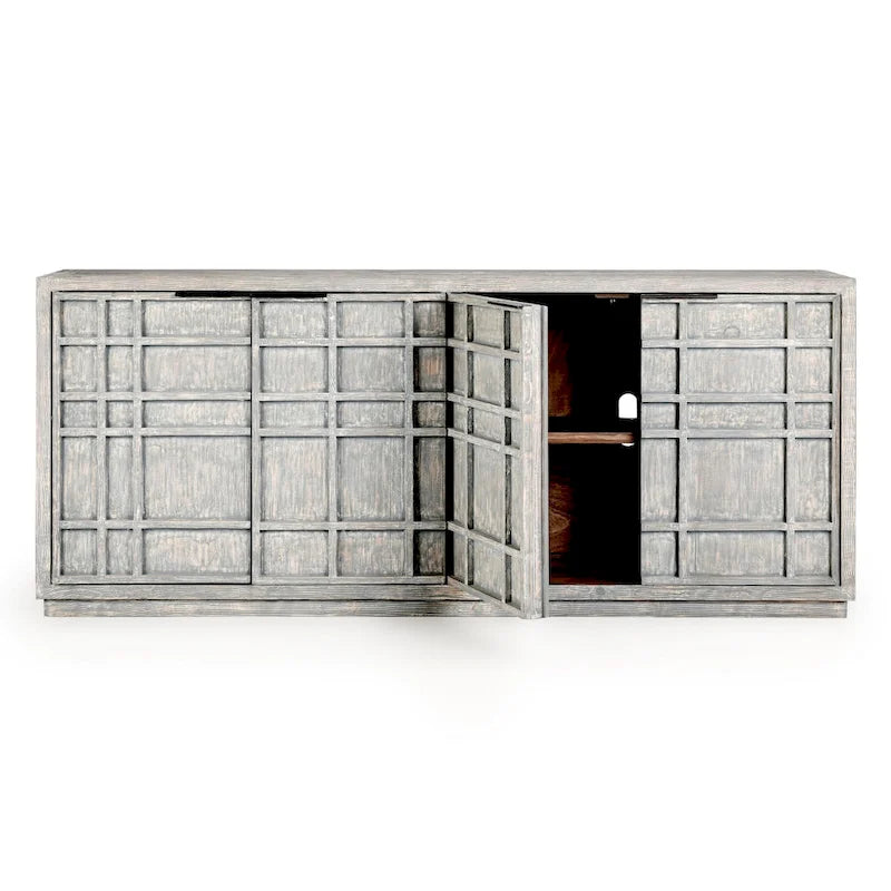 86-inch Reclaimed Pine Sideboard with Grid Pattern