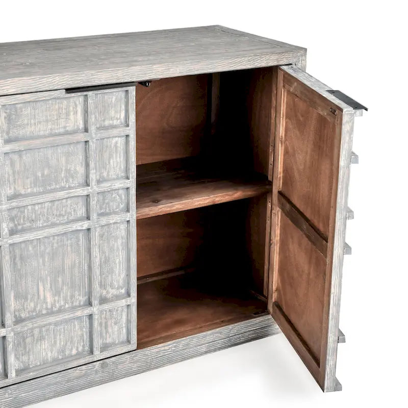 86-inch Reclaimed Pine Sideboard with Grid Pattern