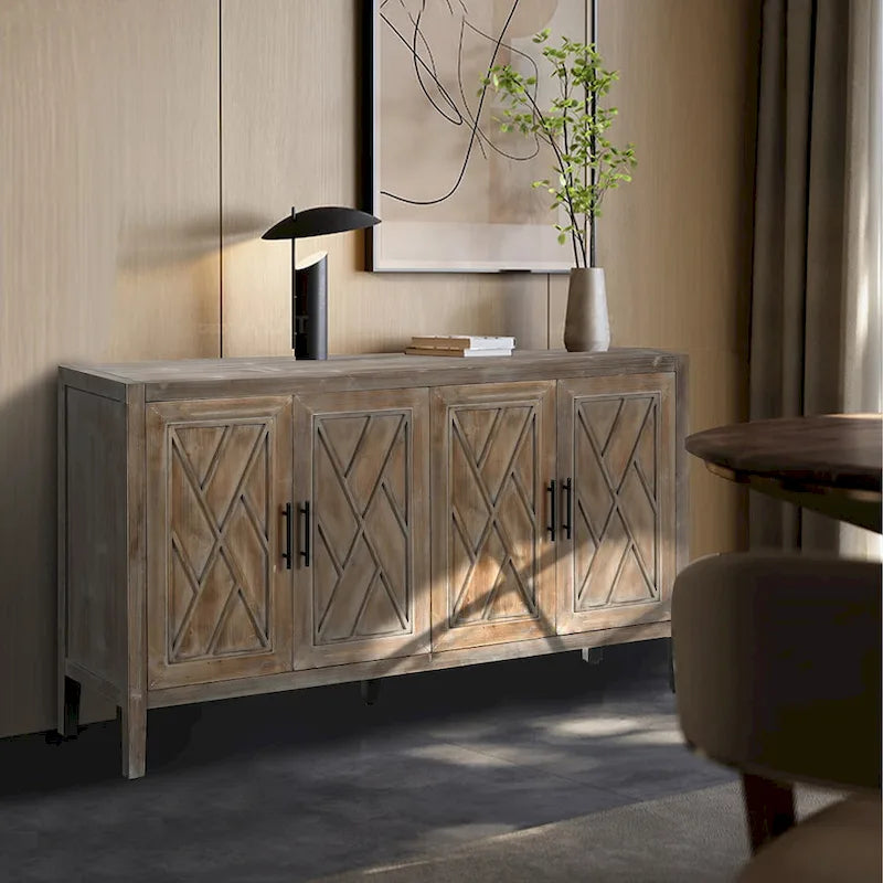 Vintage-Sideboard im amerikanischen Landhausstil aus Holz mit 4 Türen, für Wohnzimmer, Esszimmer, Flur und Eingangsbereich