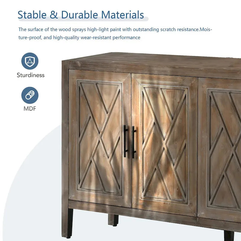 Vintage-Sideboard im amerikanischen Landhausstil aus Holz mit 4 Türen, für Wohnzimmer, Esszimmer, Flur und Eingangsbereich
