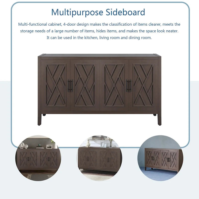 Vintage-Sideboard im amerikanischen Landhausstil aus Holz mit 4 Türen, für Wohnzimmer, Esszimmer, Flur und Eingangsbereich