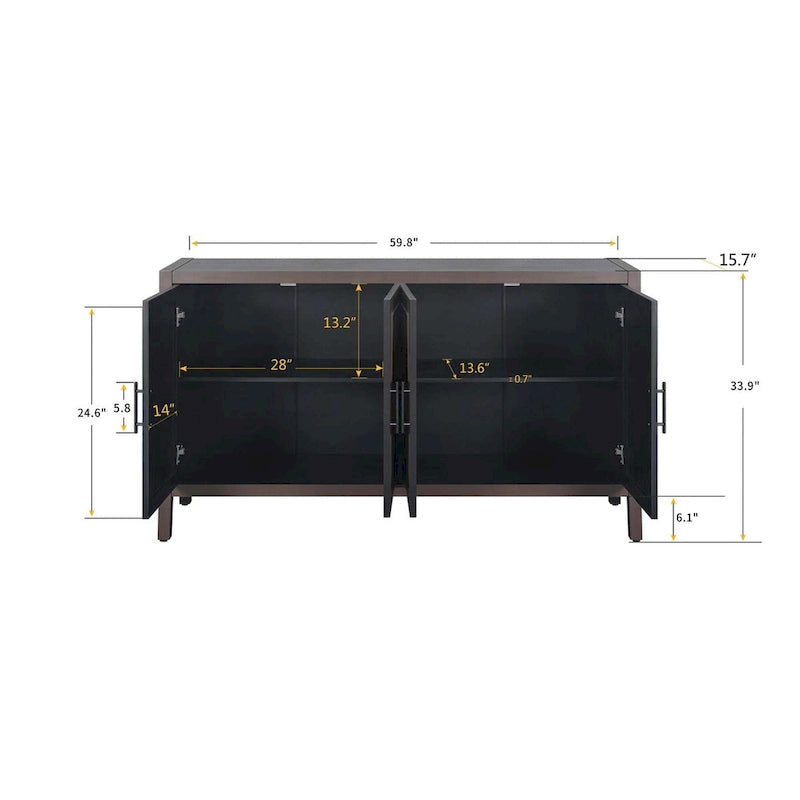 Vintage-Sideboard im amerikanischen Landhausstil aus Holz mit 4 Türen, für Wohnzimmer, Esszimmer, Flur und Eingangsbereich