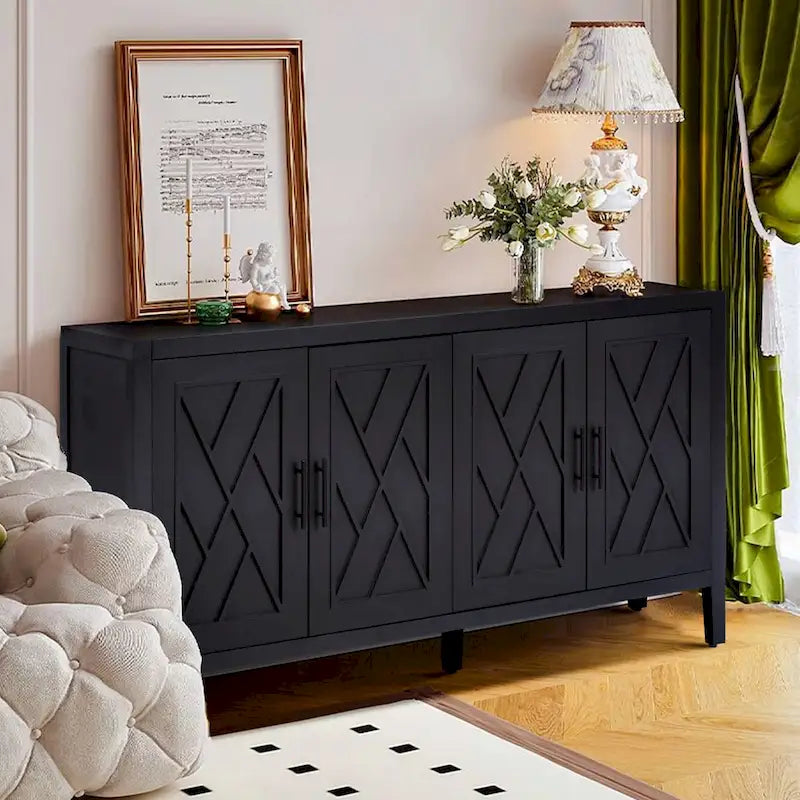 Vintage-Sideboard im amerikanischen Landhausstil aus Holz mit 4 Türen, für Wohnzimmer, Esszimmer, Flur und Eingangsbereich