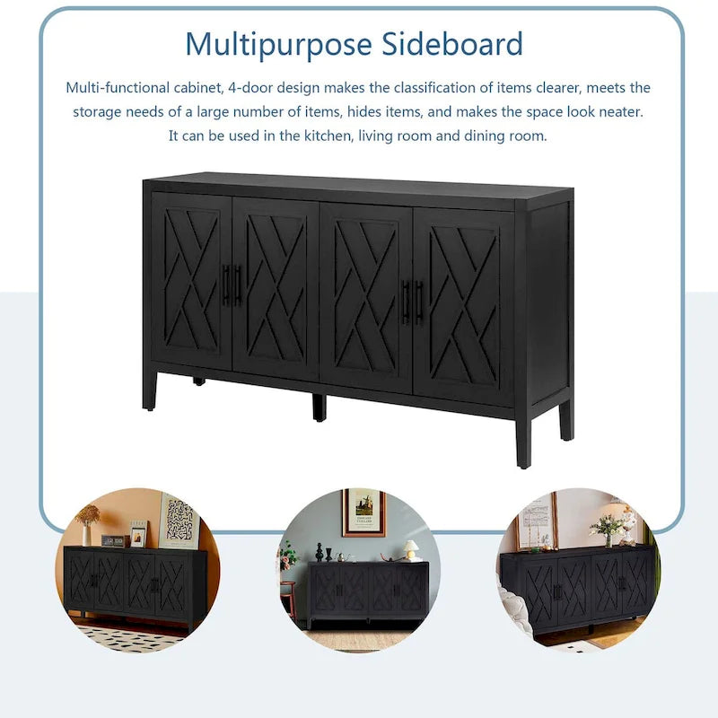 Vintage-Sideboard im amerikanischen Landhausstil aus Holz mit 4 Türen, für Wohnzimmer, Esszimmer, Flur und Eingangsbereich