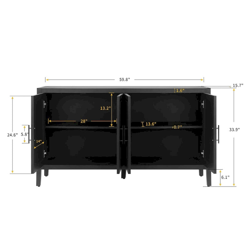 Vintage-Sideboard im amerikanischen Landhausstil aus Holz mit 4 Türen, für Wohnzimmer, Esszimmer, Flur und Eingangsbereich