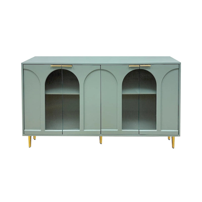 Mint Green Lacquered Cabinet with 4 Glass Doors - Sideboard Buffet