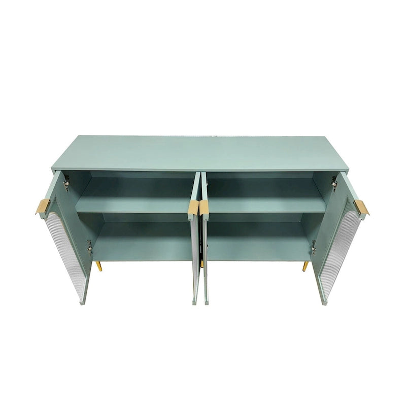 Mint Green Lacquered Cabinet with 4 Glass Doors - Sideboard Buffet