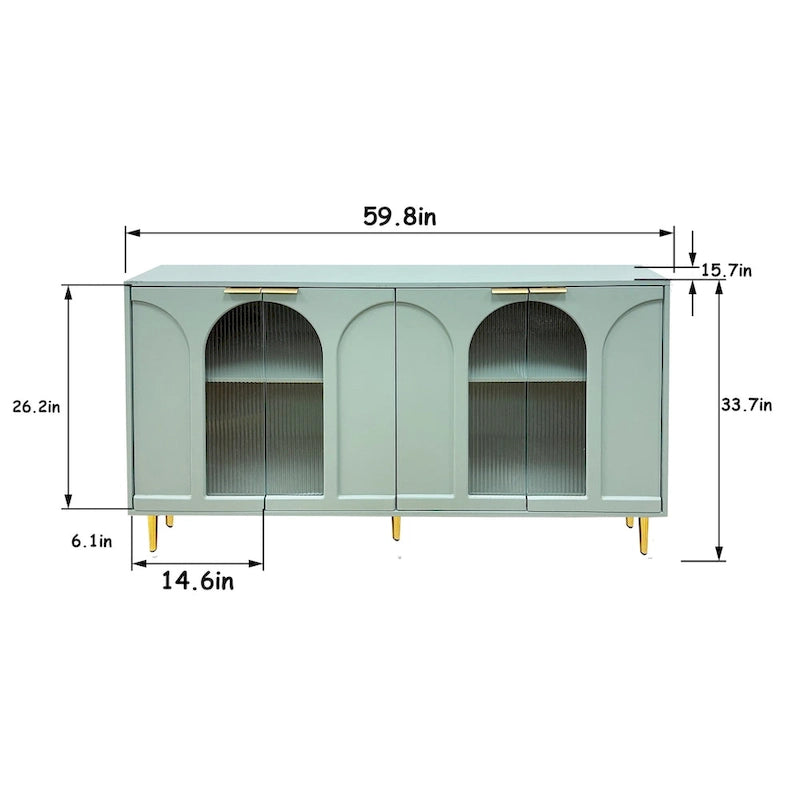 Mintgrün lackierter Schrank mit 4 Glastüren - Sideboard-Buffet