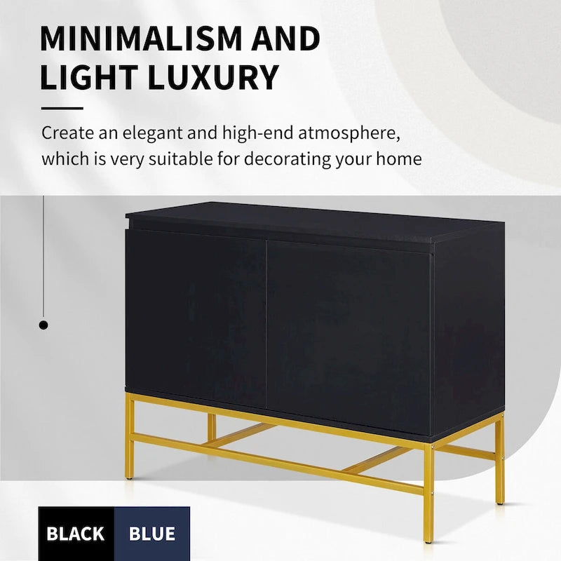 Minimalistisches und luxuriöses Sideboard mit zwei Türen und goldfarbenen Metallbeinen fürs Wohn- und Esszimmer