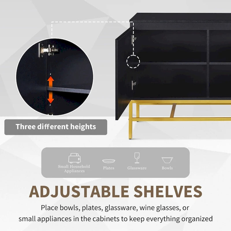 Minimalistisches und luxuriöses Sideboard mit zwei Türen und goldfarbenen Metallbeinen fürs Wohn- und Esszimmer